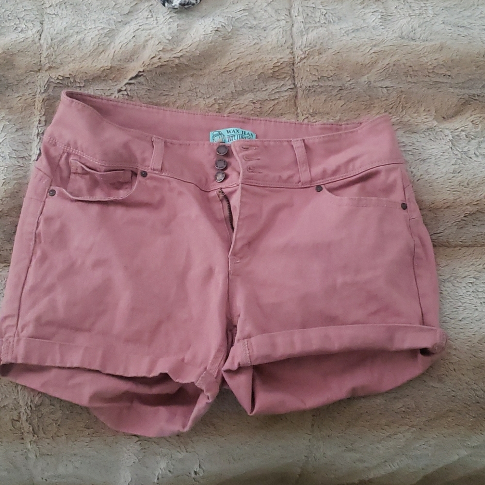 Pink "wax jean" shorts